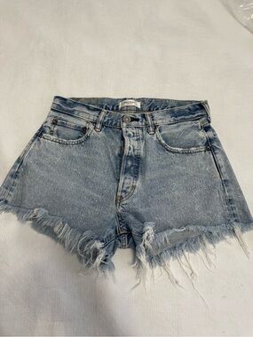 Moussy Light Blue High-Rise Frayed Denim Shorts